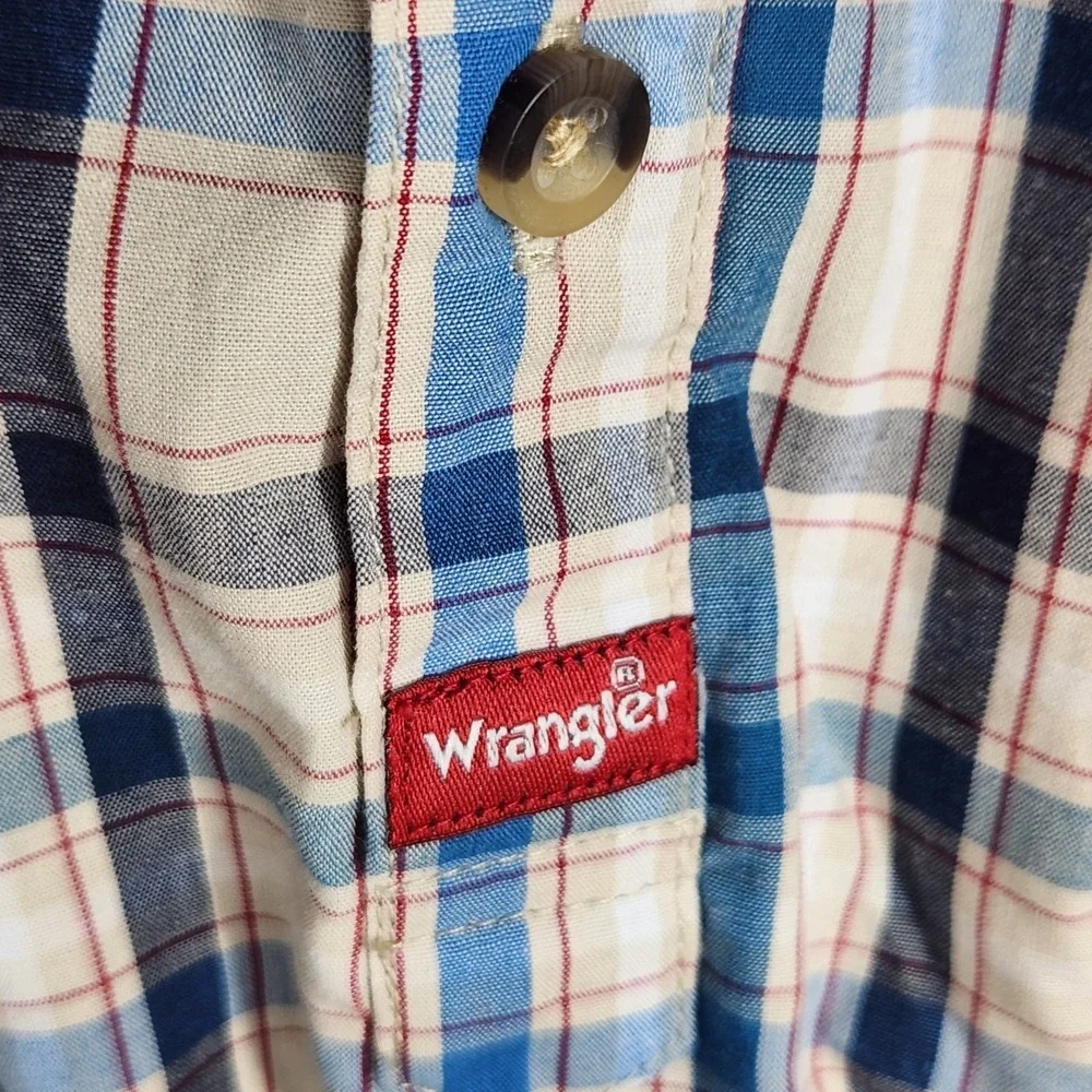 Wrangler Baby Plaid Western Shirt Bodysuit Romper 18 Month Blue Tan Short Sleeve
